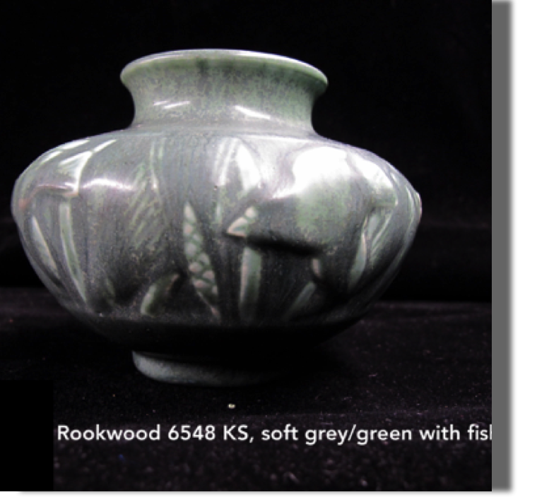 #6548 KS (Kataro S.) soft grey/green, 3.50" high, 4.50 diameter with fish